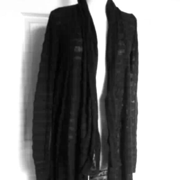 FREE PEOPLE Black Navy Striped Sweater Maxi Cardigan Duster 100% Cotton XS - Picture 1 of 10